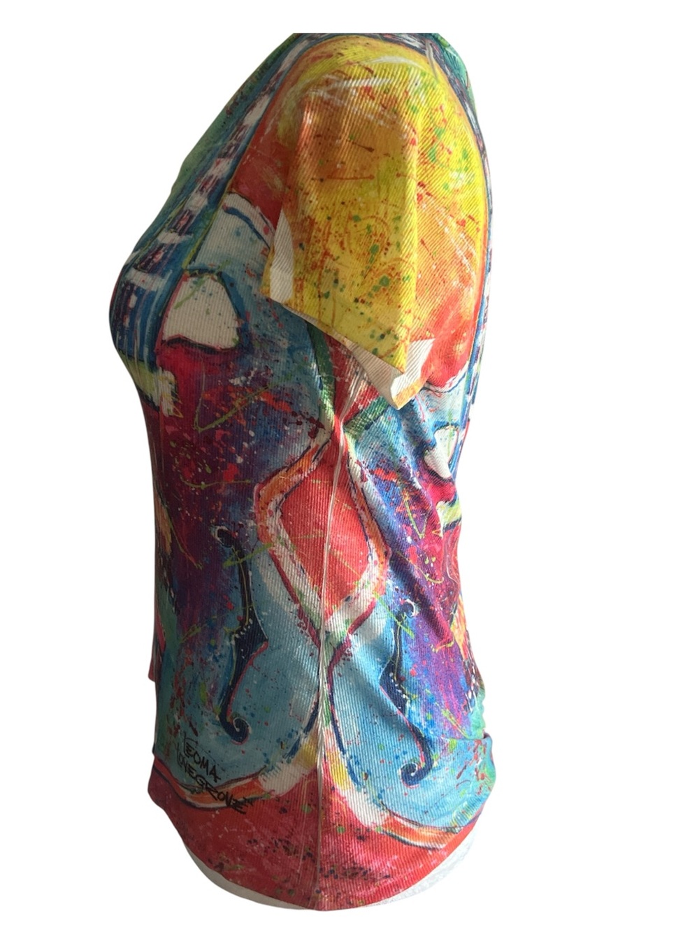 Leoma Lovegrove Ribbed Art Top Large Colorful Guitar Graphic Wearable Art Shirt - Picture 2 of 6